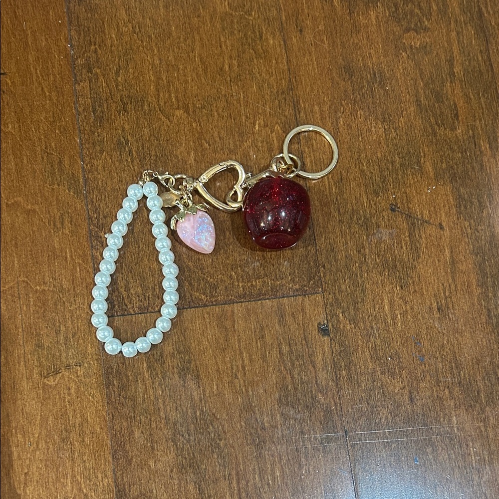 Elegant Pearl and Red Charm Keychain